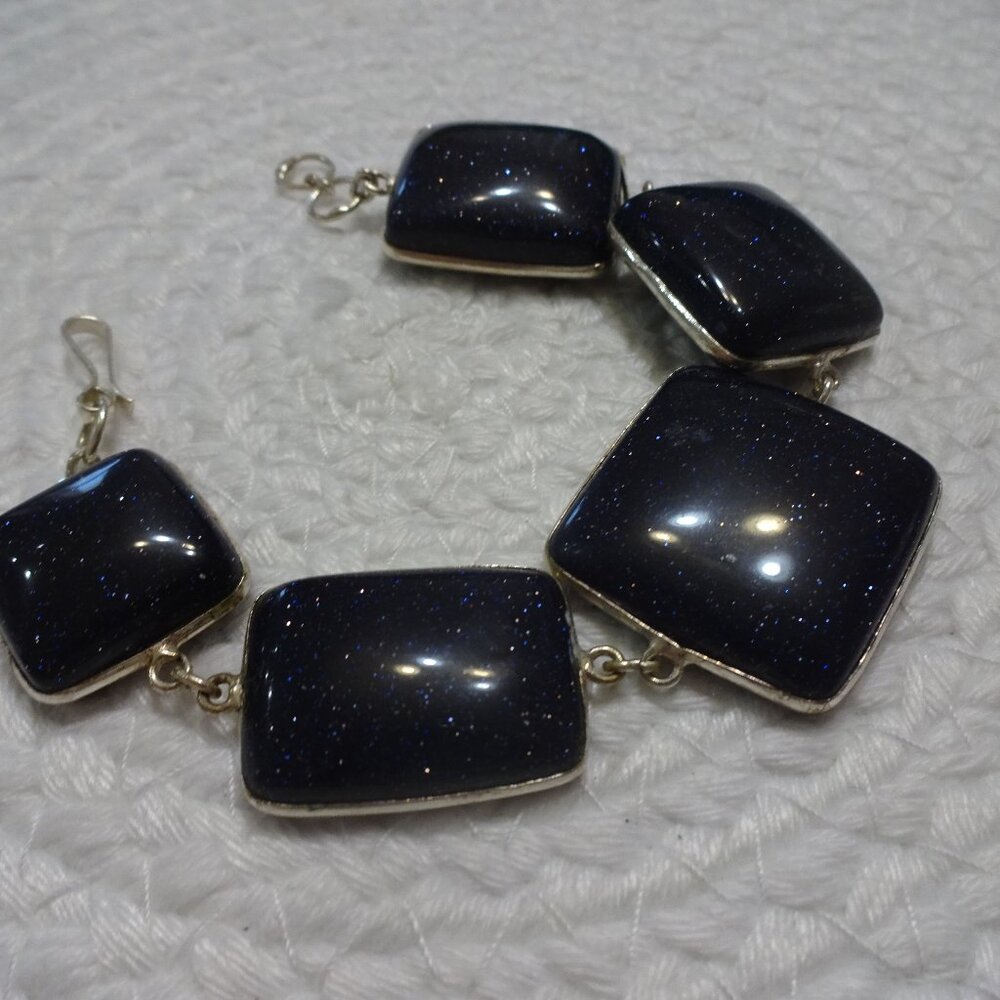 Sparkling BLUE SUNSTONE Handmade Sterling 925 Bracelet Size 6 1/4" #751C